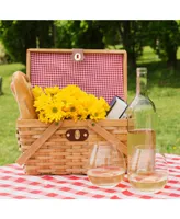 Vintiquewise Gingham Lined Woodchip Picnic Basket With Lid and Movable Handles