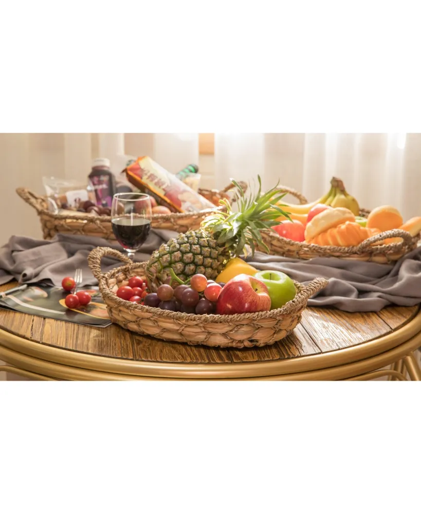 Vintiquewise Set of 3 Seagrass Fruit Bread Basket Trays with Handles