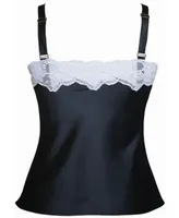 iCollection Women's Stretch Satin and Lace Camisole Lingerie with Adjustable Wide Straps - Black