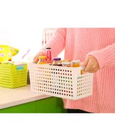 Vintiquewise Rectangular Plastic Shelf Organizer Basket with Handles