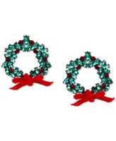 Holiday Lane Hematite-Tone Red & Green Crystal Wreath Drop Earrings, Created for Macy's