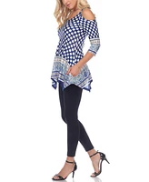 White Mark Women's Printed Cold Shoulder Tunic Top