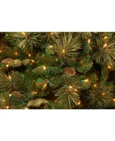 National Tree 9' Carolina Pine Slim Tree with Flocked Cones & 800 Clear Lights