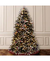 National Tree 7' Dunhill Fir Hinged Tree with Snow, Red Berries, Cones & Clear Lights