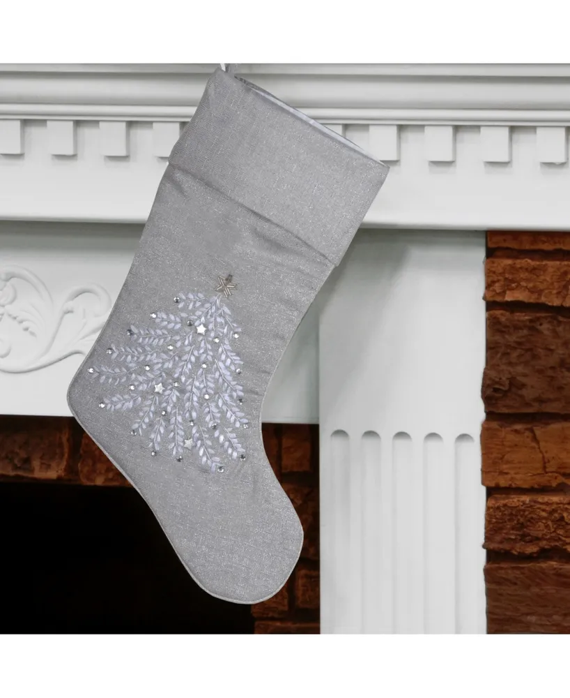 National Tree Company 14" x 19" Silver Stocking with Xmas Design