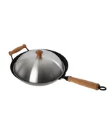 Joyce Chen Professional Series 14" Carbon Steel Nonstick Wok Set with Lid and Maple Handles, 10 Pieces