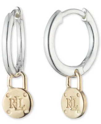 Lauren Ralph Lauren Padlock Logo Dangle Hoop Earrings in Sterling Silver & 18k Gold-Plate - Two