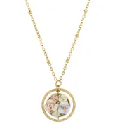 2028 Women's Gold Tone Yellow Porcelain Flower Round Drop Necklace