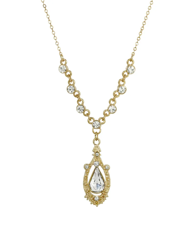 2028 Women's Gold Tone Crystal Suspended Teardrop Necklace
