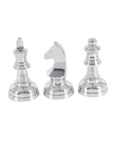 CosmoLiving by Cosmopolitan Set of 3 Silver Aluminum Traditional Chess Sculpture, 4" x 9" - Silver