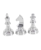 CosmoLiving by Cosmopolitan Set of 3 Silver Aluminum Traditional Chess Sculpture, 4" x 9"