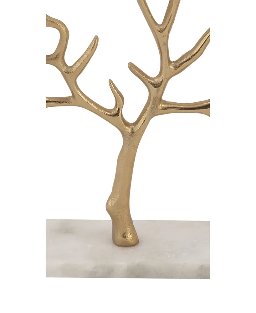 Tall, Metallic Metal Jewelry Tree On Marble Base - Gold
