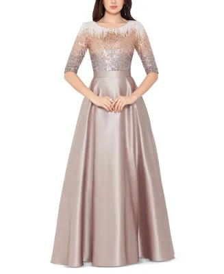 Betsy & Adam Embellished Satin Gown