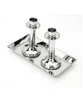 Candlesticks with Tray and Beaded Design, Set of 2 - Silver