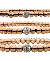 Men's Rose Gold Ip Ball Bead and Gem 3 Piece Bracelet Set