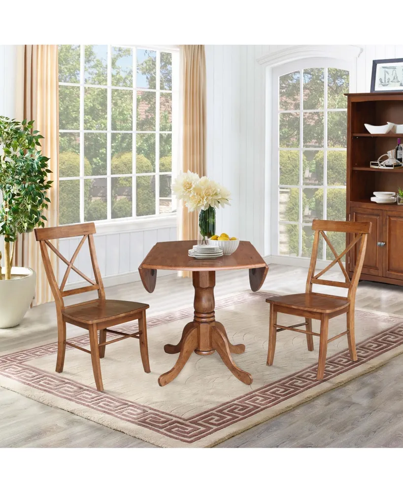 Dual Drop Leaf Table with 2 X Back Chairs, Set of 3