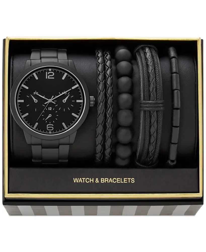 Folio Men's Black Stainless Steel Bracelet Watch 46mm Gift Set