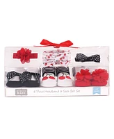 Hudson Baby Infant Girl Headband and Socks Giftset 6pc, Navy White, One