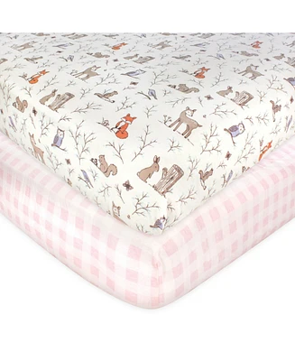 Hudson Baby Infant Girl Cotton Fitted Crib Sheet, Enchanted Forest, One Size