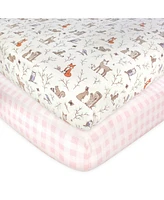 Hudson Baby Infant Girl Cotton Fitted Crib Sheet, Enchanted Forest, One Size