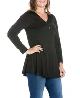 Women's Plus Flared Long Sleeves Henley Tunic Top