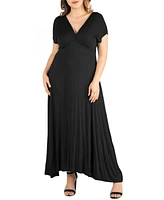 24seven Comfort Apparel Plus Empire Waist V-neck Maxi Dress