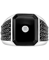 Effy Men's Onyx, Black Spinel & Diamond (1/20 ct. t.w.) Ring in Sterling Silver