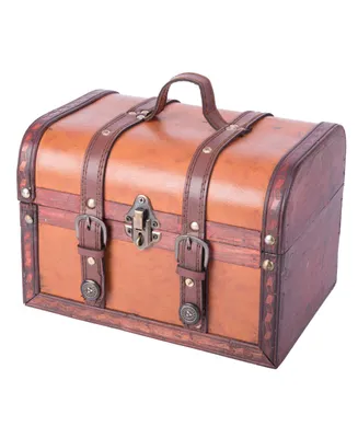 Vintiquewise Decorative Wood Leather Treasure Box - Large Trunk