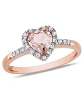 Morganite and Diamond Halo Heart Ring