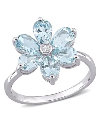 Aquamarine and Diamond Accent Floral Ring