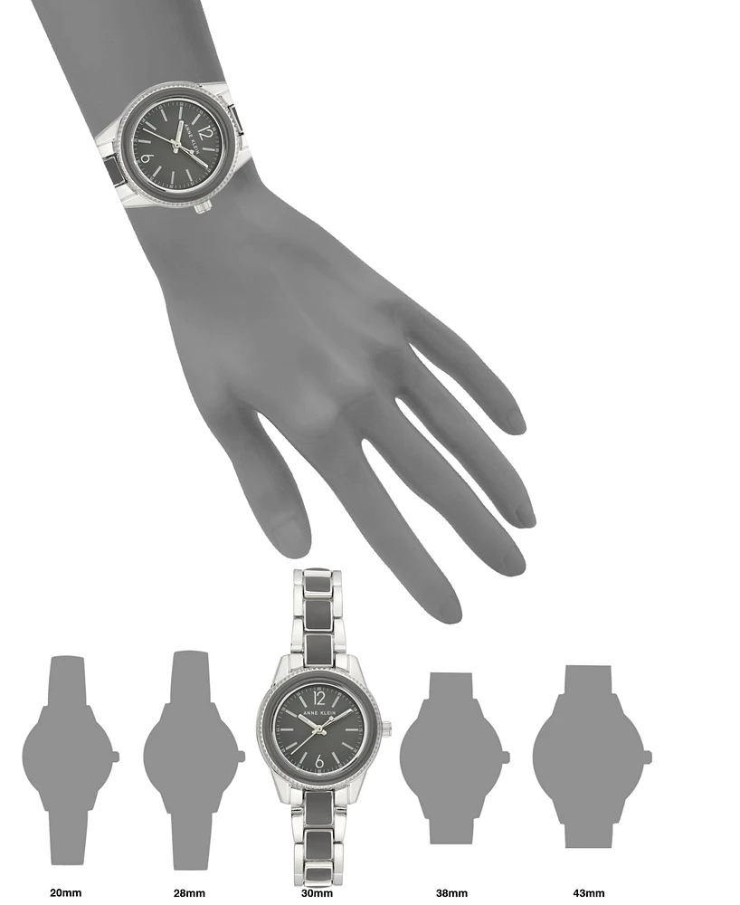Anne Klein Gray Enamel and Silver-Tone Bracelet Watch 30mm