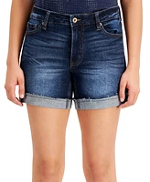 Celebrity Pink Juniors' Cuffed Raw Hem Mid Rise Denim Shorts
