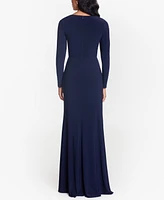 Betsy & Adam Ruffled Side-Slit Gown