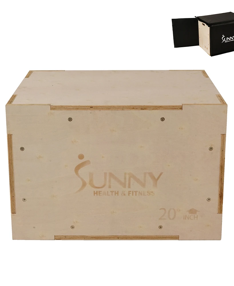 Sunny Health & Fitness Wood Plyo Box with Removable Foam Cover, 500lb Weight Capacity and 3 in 1 Height Adjustment - 30"/24"/20"