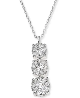Diamond Trio Halo Pendant Necklace (1/2 ct. t.w.) in 14k White Gold