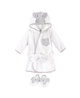 Hudson Baby Baby Boys Cotton Animal Face Bathrobe and Slippers 2pc, Modern Elephant, 0-9 Months