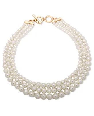 Anne Klein Three Row Gradulated Pearl Collar Necklace, 18.5"