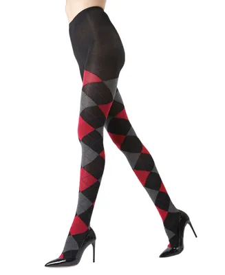 MeMoi Women's Textured Argyle Patterned Sweater Tights