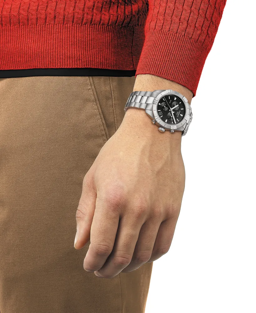 Tissot Men's Swiss Chronograph Pr 100 Sport Stainless Steel Bracelet Watch 44mm