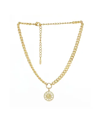 Gold Plated Chain Link Pendant Necklace with Crystals