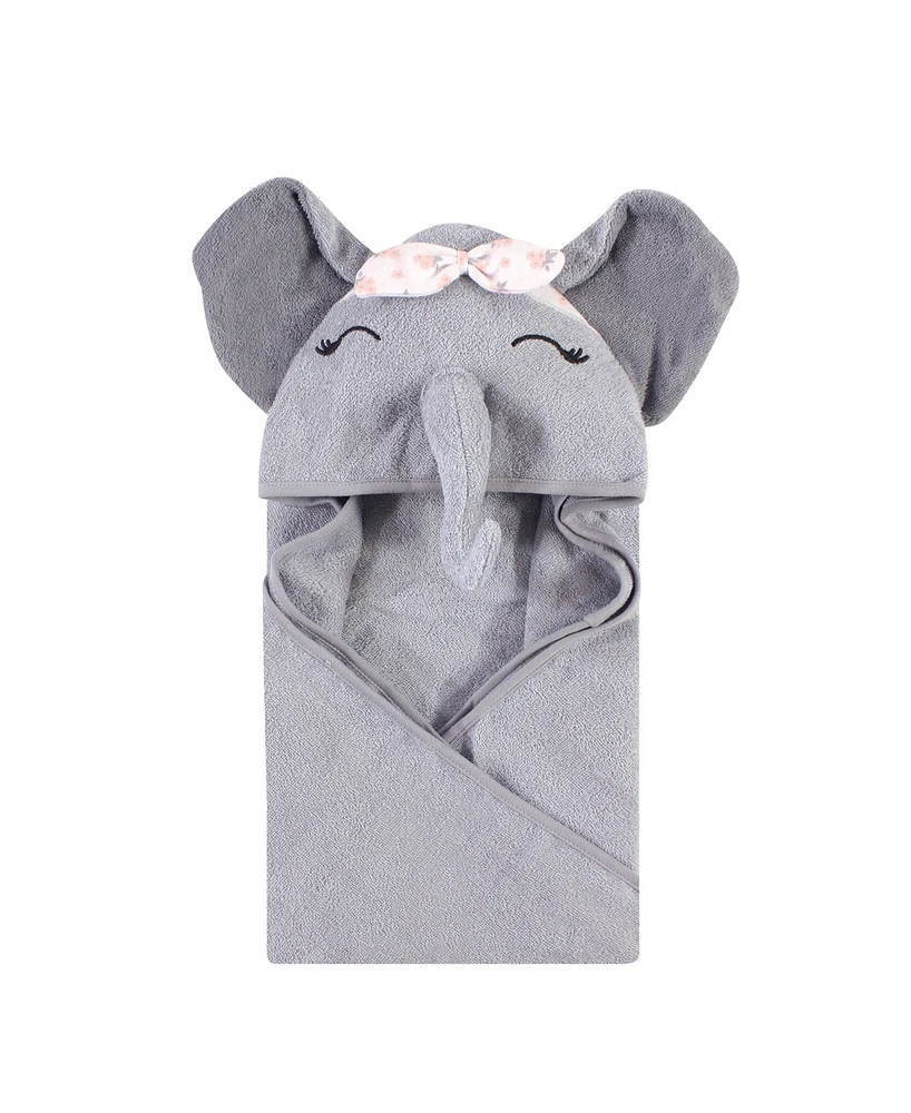 Hudson Baby Infant Girl Cotton Animal Face Hooded Towel, Flower Elephant, One Size