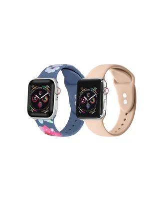 Unisex Light Blue Floral and Light Pink 2-Pack Replacement Band for Apple Watch, 42mm