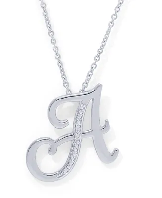 Diamond Accent Initial Pendant Necklace 18" in Silver Plate