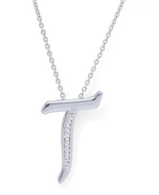 Diamond Accent Initial Pendant Necklace 18" in Silver Plate