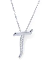 Diamond Accent Initial Pendant Necklace 18" in Silver Plate
