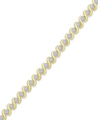 Diamond Accent "S" Link Bracelet Silver Plate, Rose Gold or Plate
