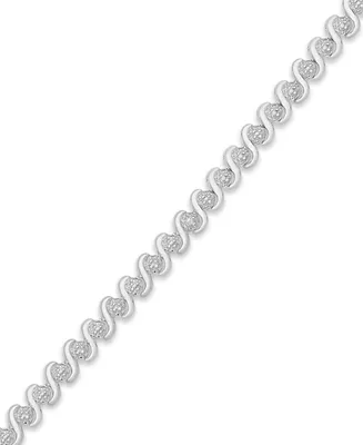 Diamond Accent "S" Link Bracelet in Silver Plate, Rose Gold or Gold Plate