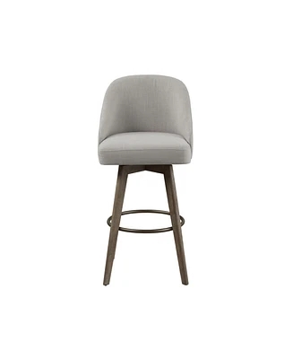 Madison Park Pearce 30"H Upholstered Curved Back Barrel Swivel Bar Stool with Metal Ring Footrest