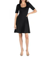 Women's A-Line Dress with Elbow Length Sleeves