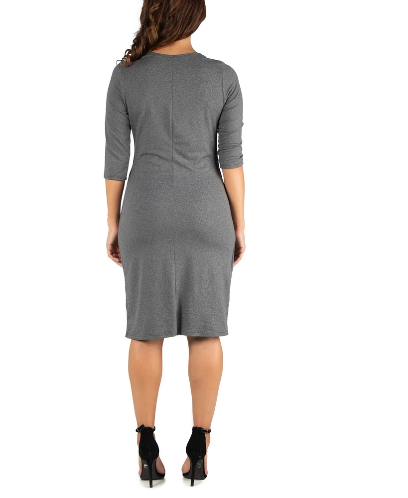 24seven Comfort Apparel Women's Three Quarter Sleeve Knee Length Wrap Dress